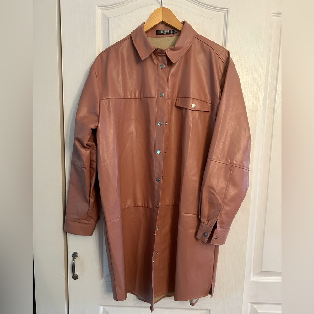 Missguided Blush Pink Shacket Faux Leather Size 12